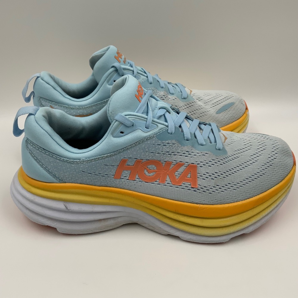 Hoka Bondi 8 Womens Running Shoes Blue Orange Yellow Sneakers 1127952 - Picture 4 of 10